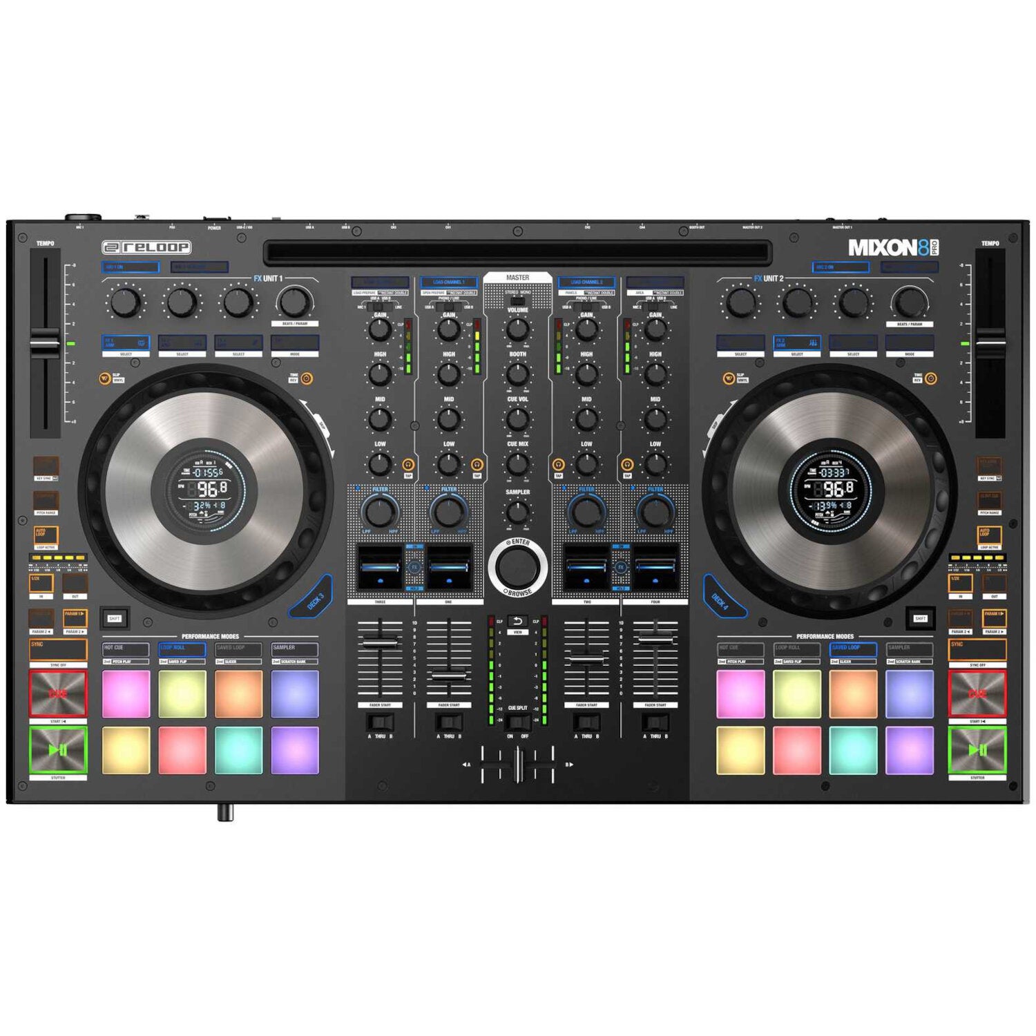 Reloop Mixon 8 Pro 4-kanaals hybride DJ-controller voor Serato DJ Pro