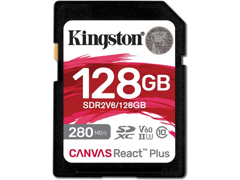 Kingston SDXC-Karte Canvas React Plus V60 128 GB V60 SD Speicherkarte für professionelle 4K-UHS-II-Kameras