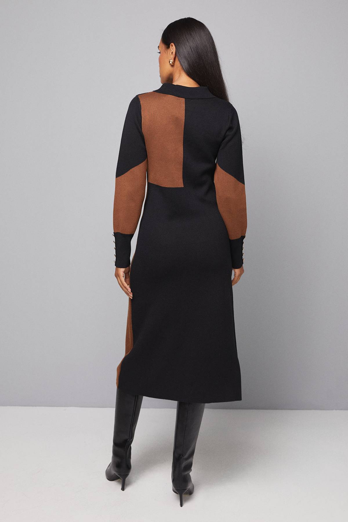 Wallis Robe Tricotée à Col et Blocs de Couleurs