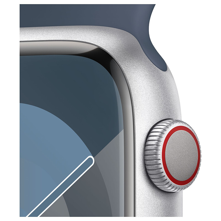 Apple Watch Series 9 GPS + Cellular - Aluminium Argent - Bracelet Sport Band Bleu - 45 mm - Taille S/M