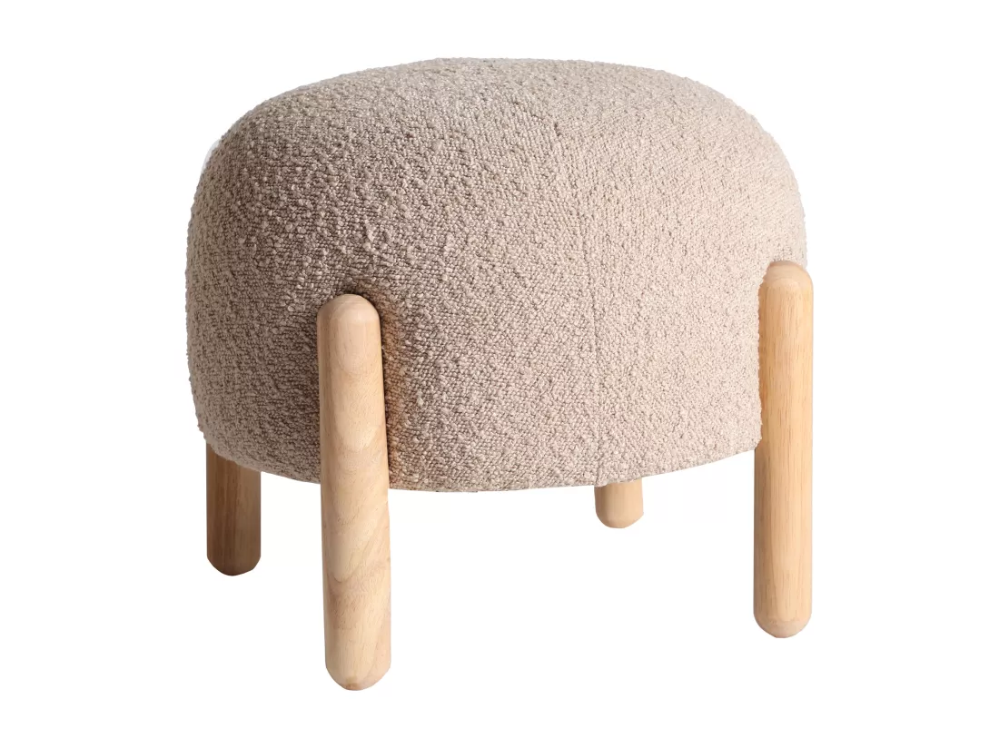 Repose- pied en coton bouclé beige 43x43x36 cm