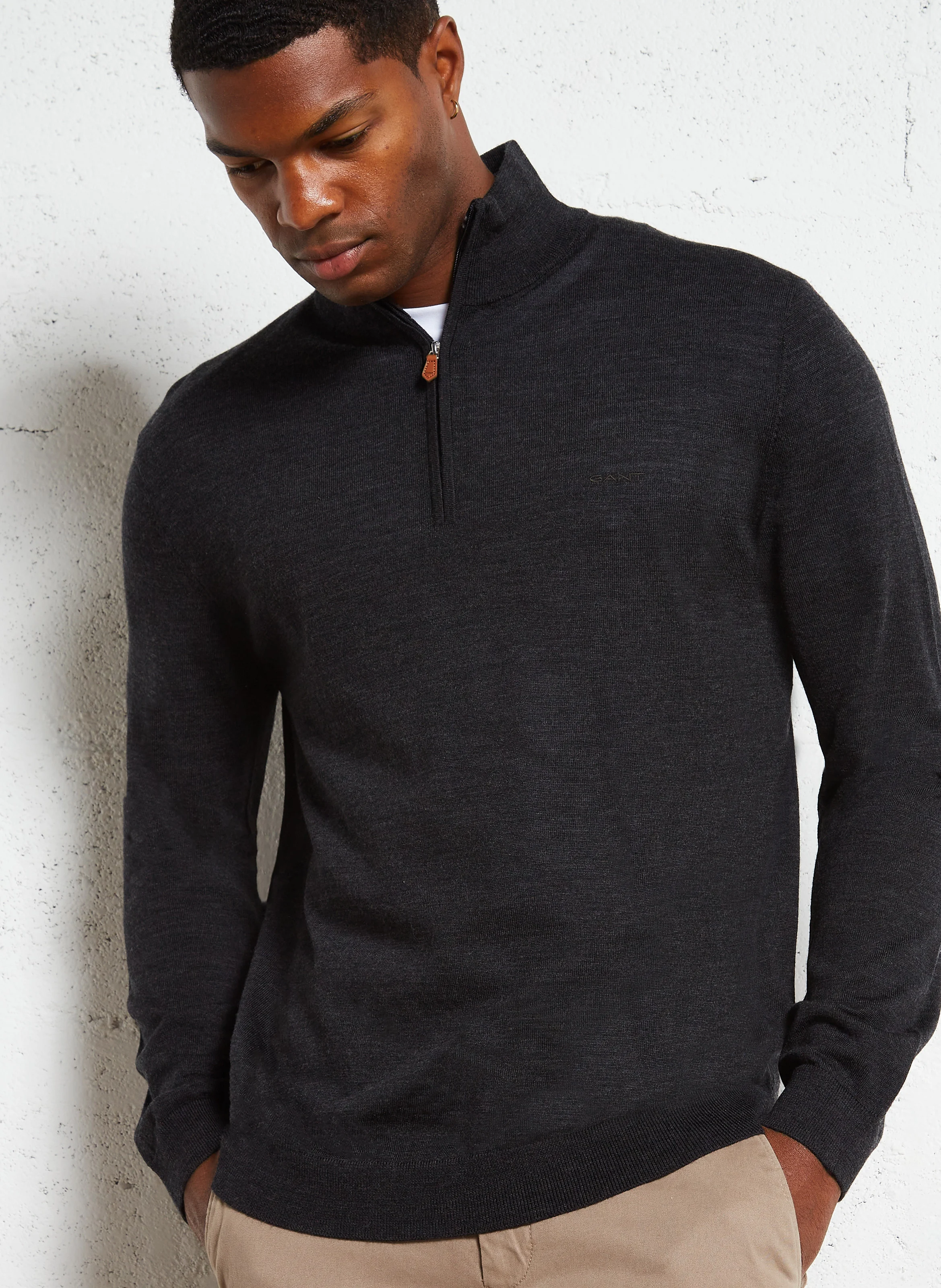 Pull col montant régular-fit en laine | Gris