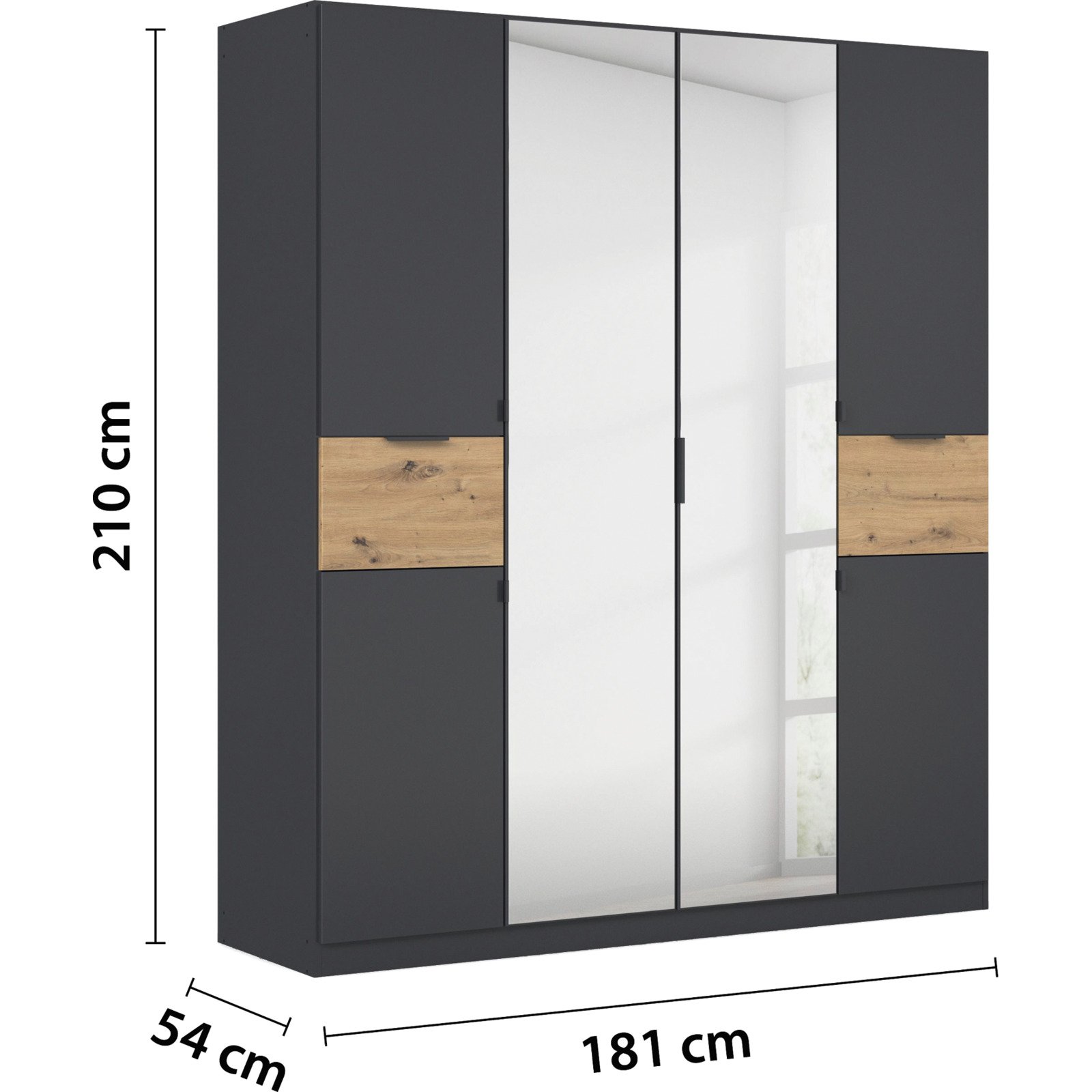 Drehtürenschrank Ticao, Dekor, 181 x 210 x 54 cm, mit Spiegel graphit/artisan