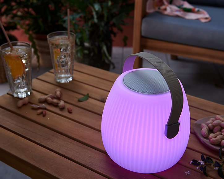 Lampe enceinte bluetooth nomade Mini May Play LED intégrée 70lm 5W IP44 H.23cm RGB + blanc chaud Lumisky