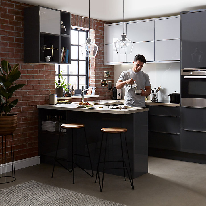 Façade de cuisine hotte / casserolier Stevia gris anthracite brillant l. 100 cm GoodHome