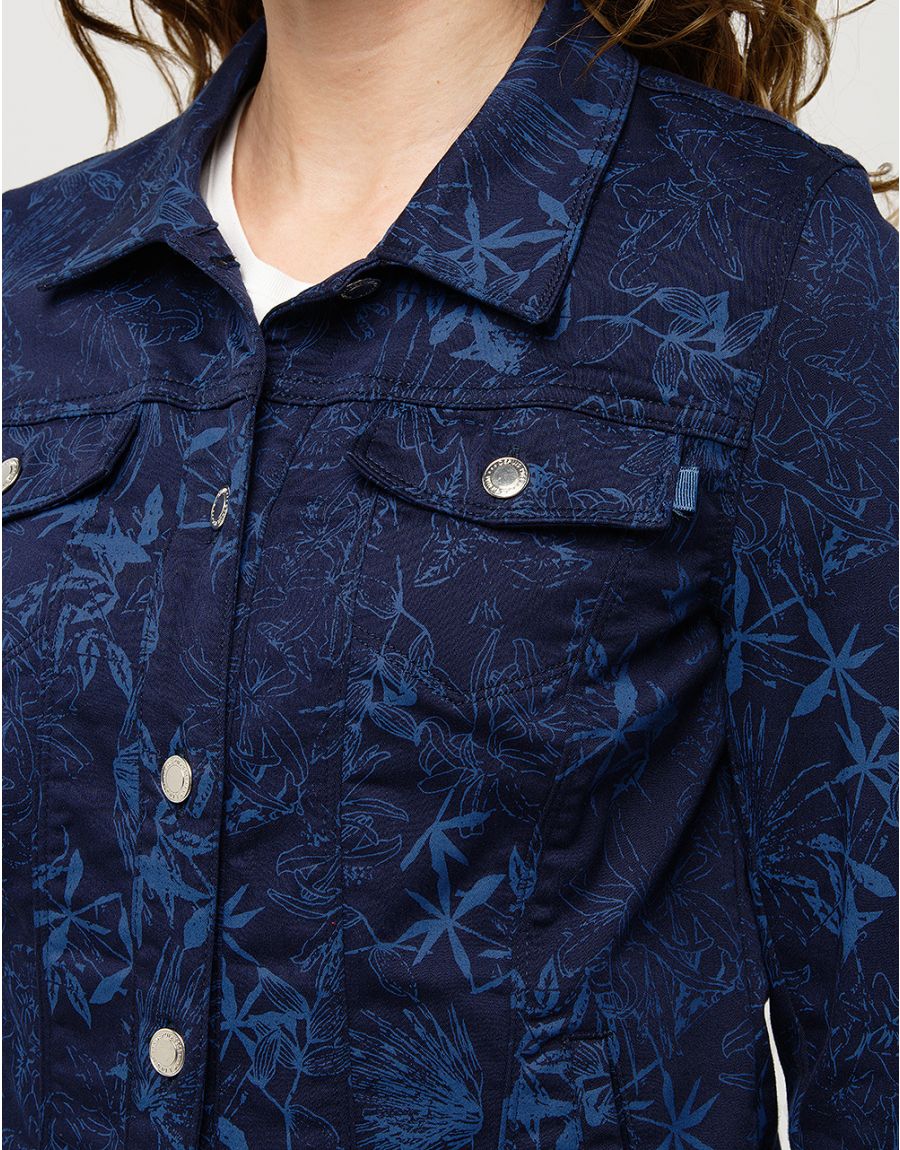 Veste jean bleu fleurs