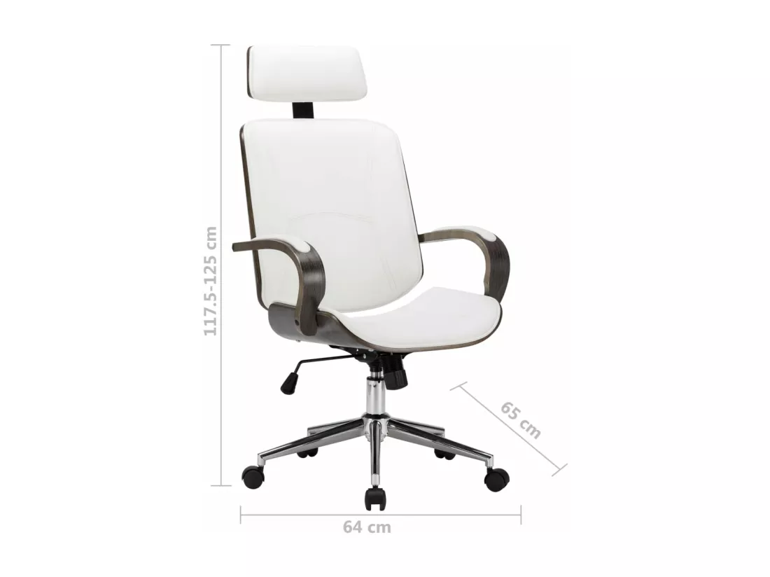 Chaise de bureau avec appuie-tête Blanc Similicuir et bois