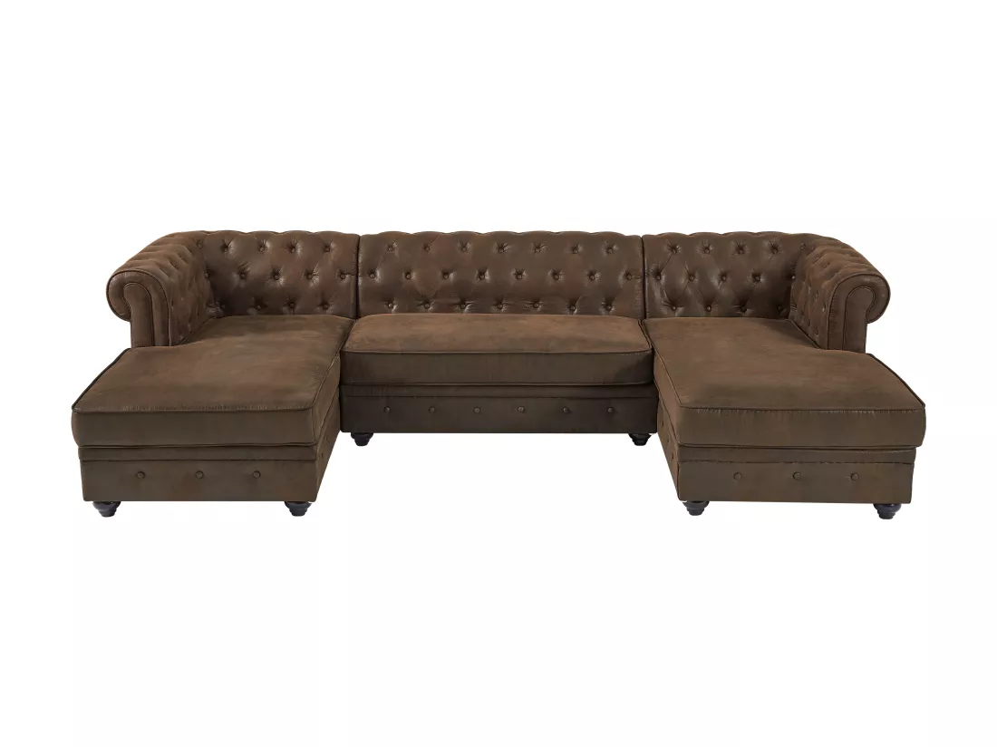 Canapé d'angle panoramique en microfibre aspect cuir vieilli CHESTERFIELD