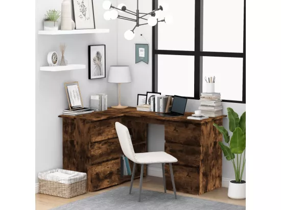 Bureau d'angle Chêne fumé 145x100x76 cm Bois d'ingénierie