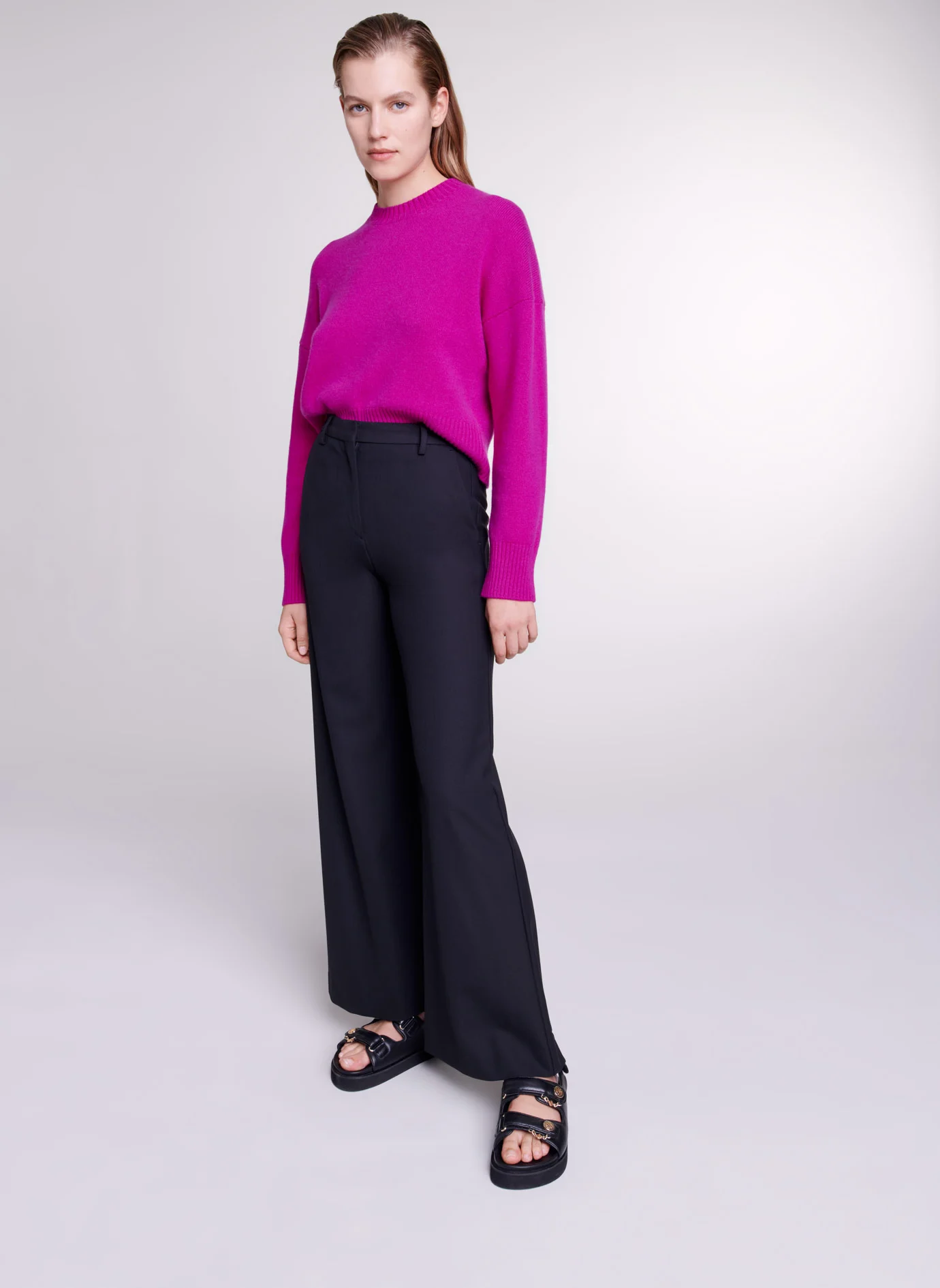 Pantalon flare en laine mélangée | Noir