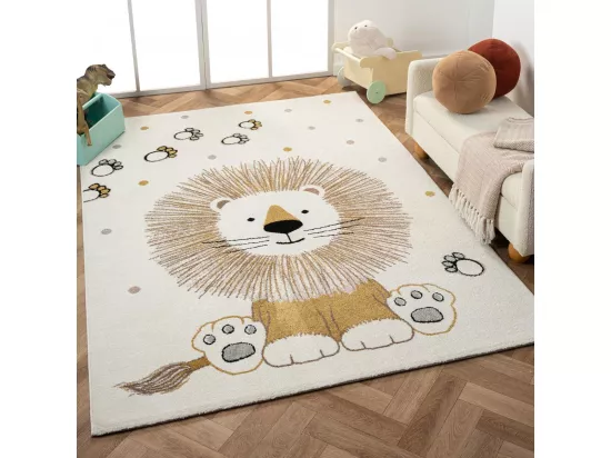 Tapis enfant 120x170 rectangle tissé crème motif animaux SWEETLION