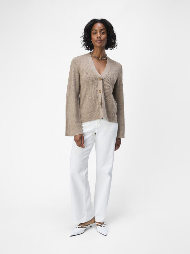 Object OBJDITTE RE L/S KNIT CARDIGAN NOOS Desert taupe/melange col