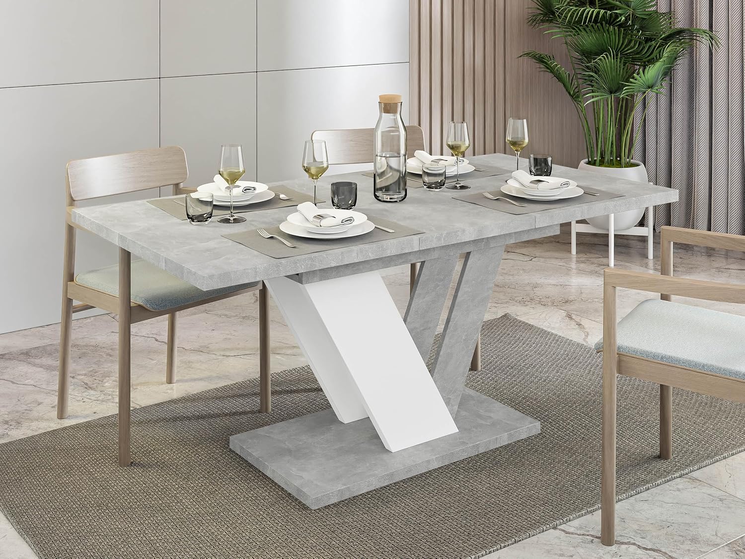 Mirjan24 Tisch für Esszimmer Ditenti, Rechteckiger Esstisch, Praktischer Auszugstisch 120/160, Küchentisch, Esszimmertisch, Ausziehtisch (Marmor Bianco/Weiß Hochglanz)