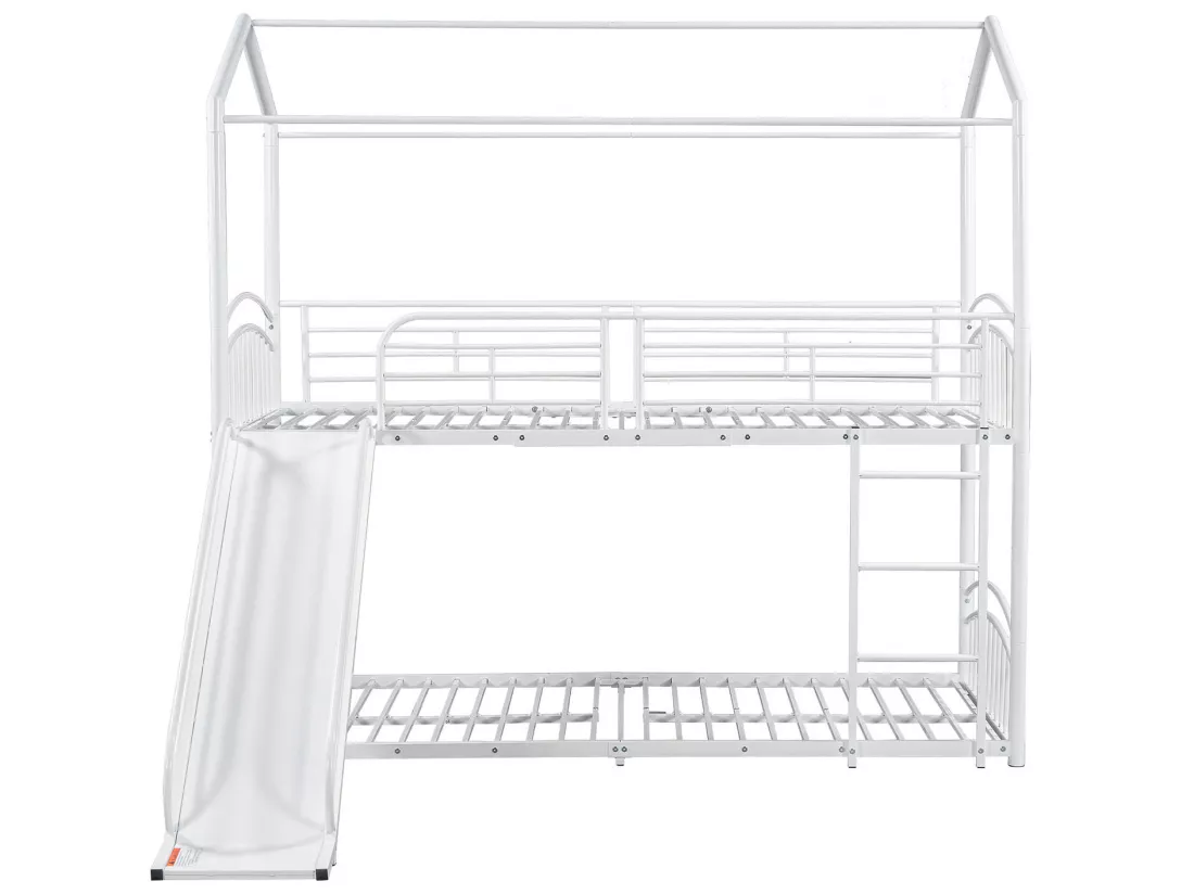 Lit mezzanine - 2 x 90 x 200cm - Avec escalier et toboggan - Blanc - Sweiko
