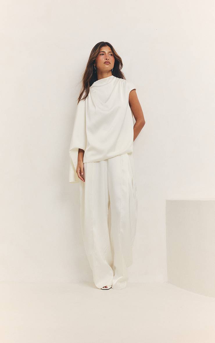 Crème Ensemble Coordonné Pantalon À Détails En Satin