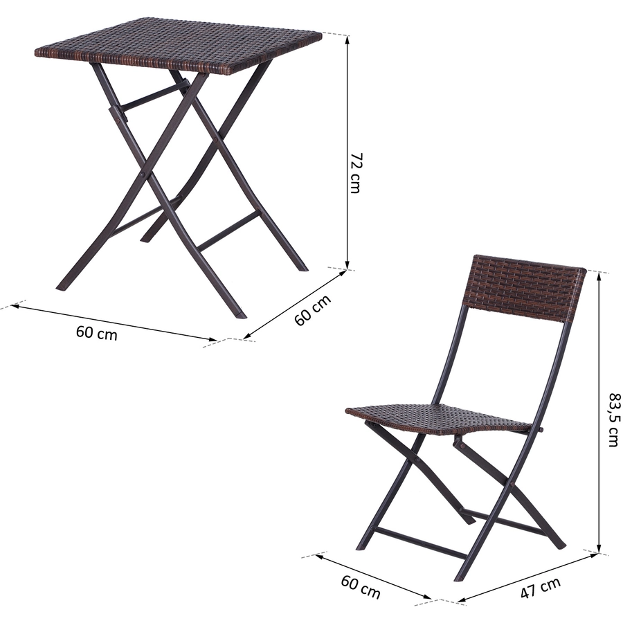 Outsunny Balkonmöbel als 3-teiliges Set kaffeebraun