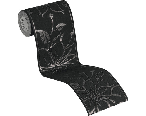 Rand 3466-12 Vinyl zelfklevend bloem zwart glitter 5 m x 13 cm