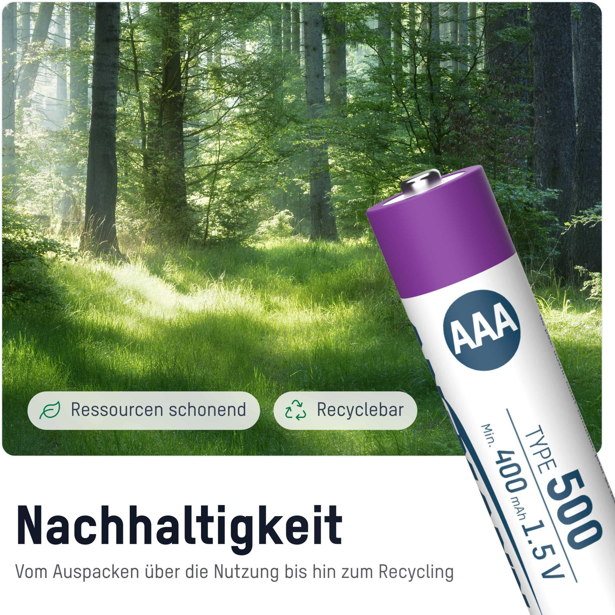 (4er Set) 500mAh Wiederaufladbarer AAA Lithium Ionen Akku USB C Batterie (1311-0028)
