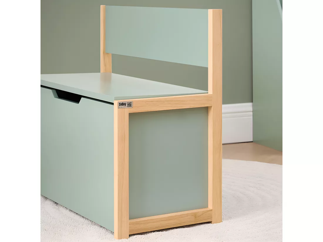 SoBuy Banc Coffre à Jouet pour Enfants, Coffre de Rangement 2 en 1, Banc de Rangement avec Dossier pour Enfant, Meuble de Rangement, Vert, 64x30x55 cm, KMB94-GR