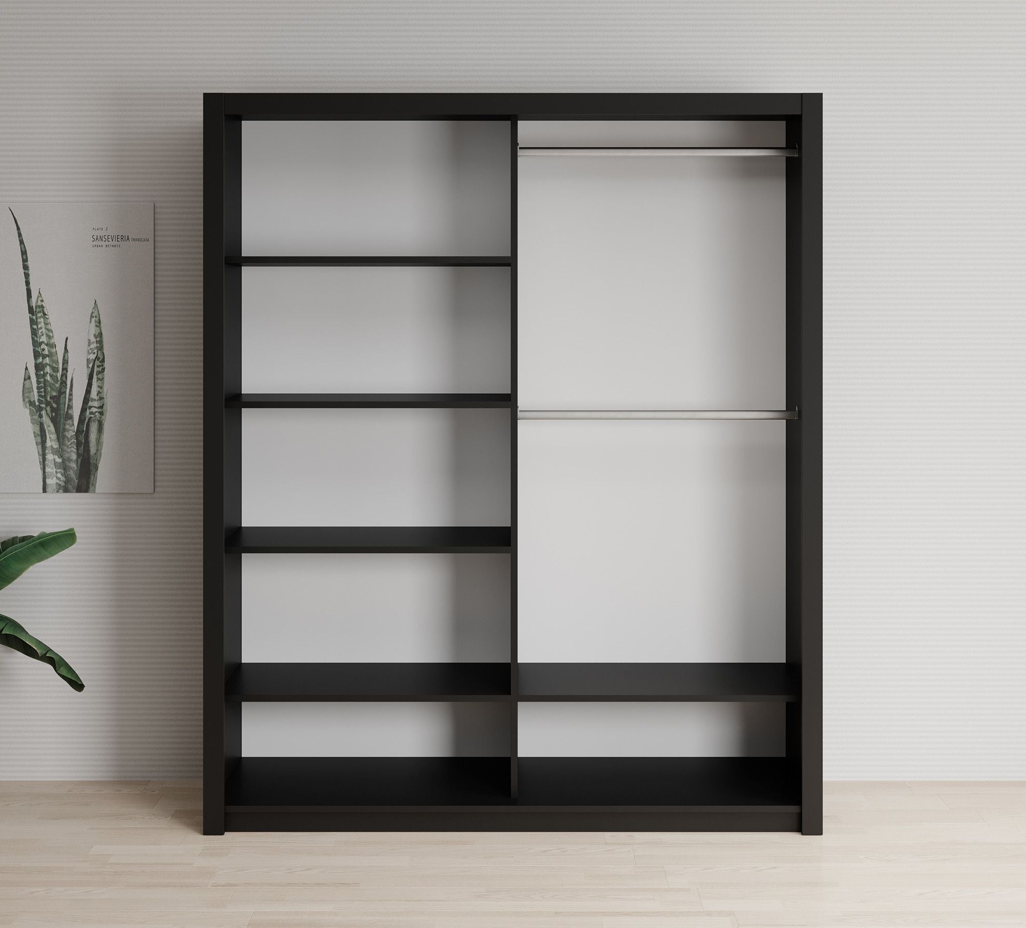 Blake - Kledingkast met schuifdeuren - Zwart - 180x62x215 cm