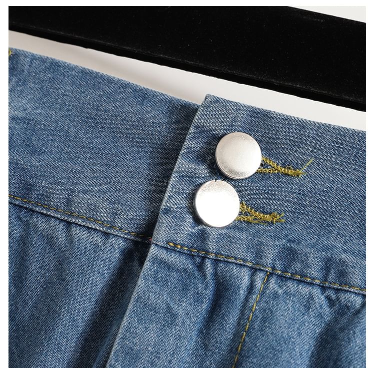 HYAKU - Hoge taille gewassen midi A-lijn denim rok