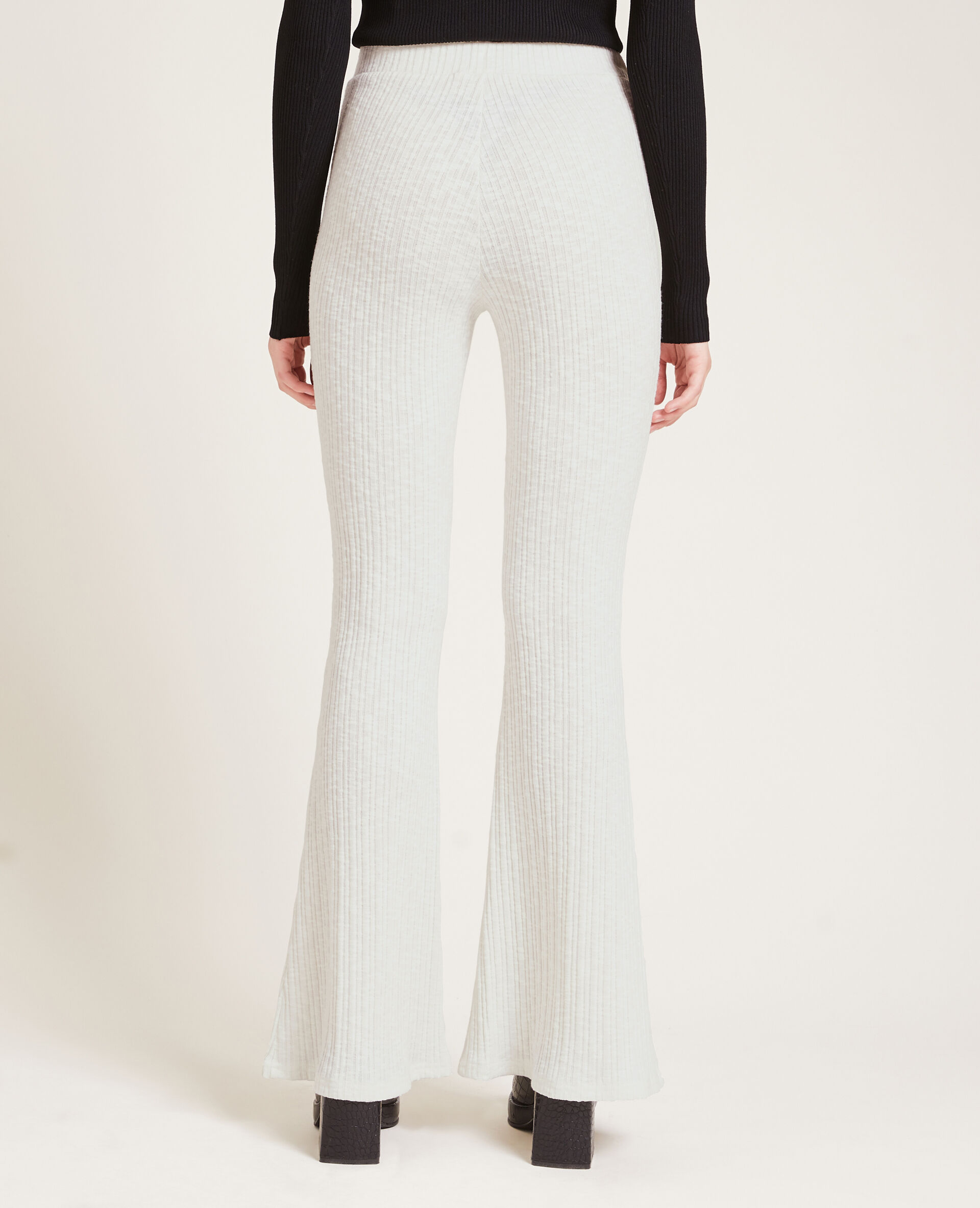 Pantalon flare en maille côtelée SMALL - Écru