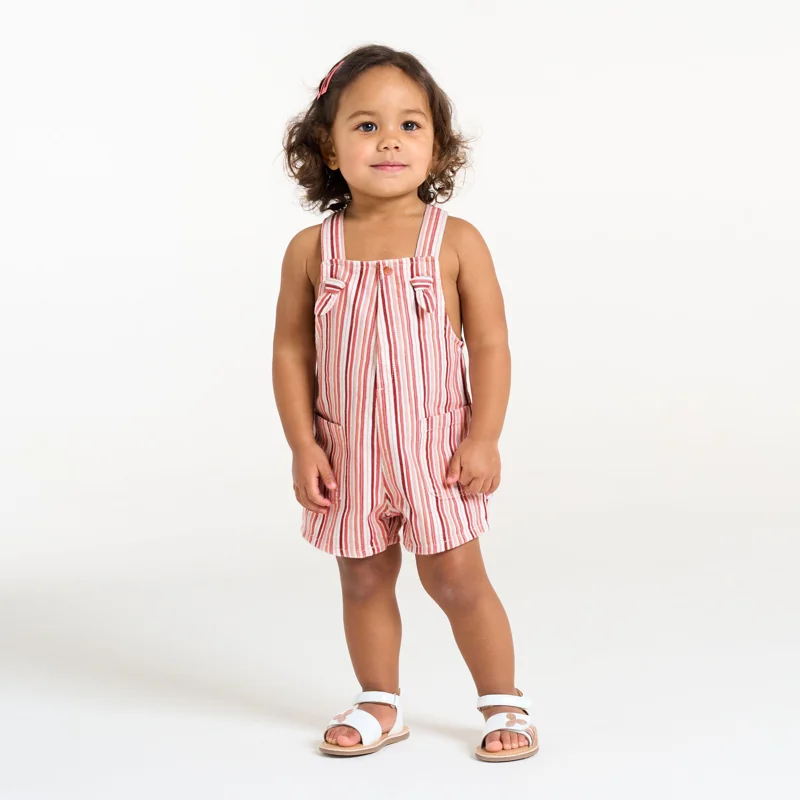 Salopette courte rayée rose bébé filles Rose