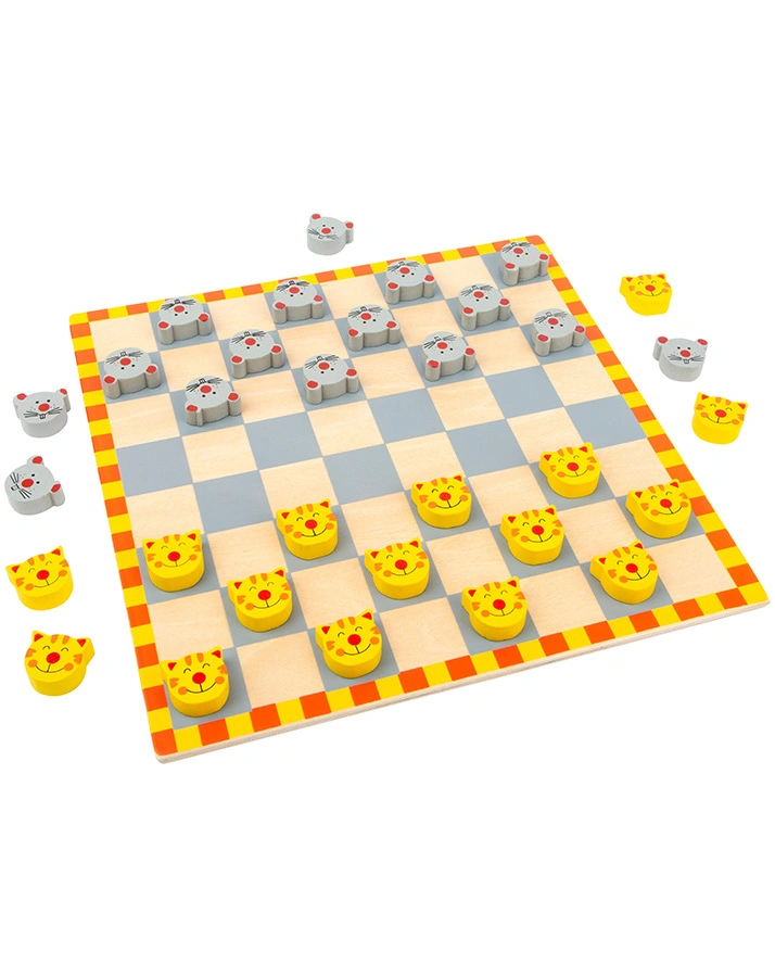 Brettspiel DAME – KATZ & MAUS aus Holz