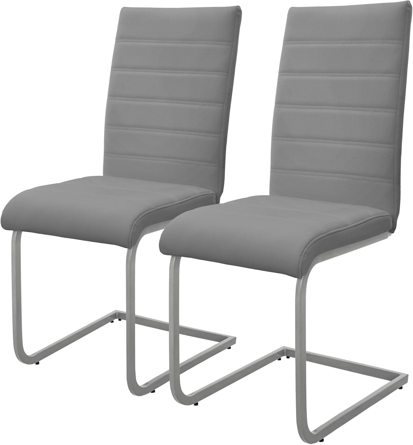 ML-Design Esszimmerstühle 2er Set, Grau, Schwingstuhl, Freischwinger Stuhl mit hoher Rückenlehne, Ergonomische Küchenstühle aus Kunstleder & Metall, Moderner Polsterstuhl für Esstisch & Wohnzimmer