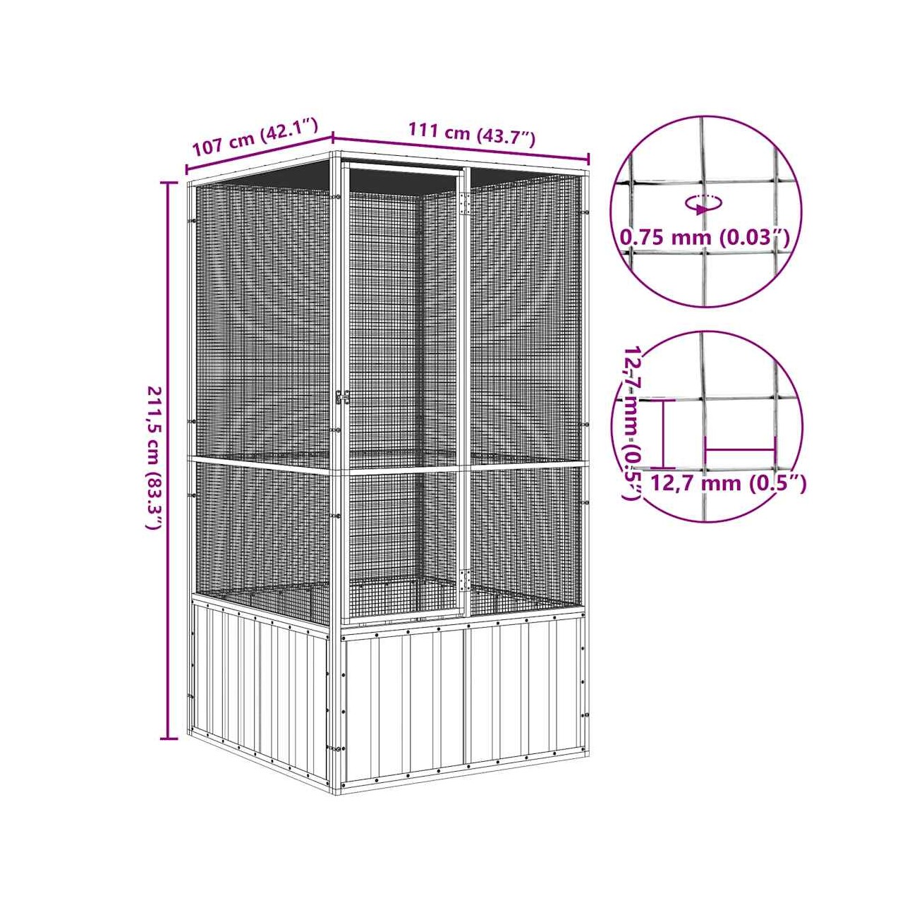 VidaXL Vogelkäfig aus verzinktem Stahl 1,11 m, 1,07 m, 2,115 m