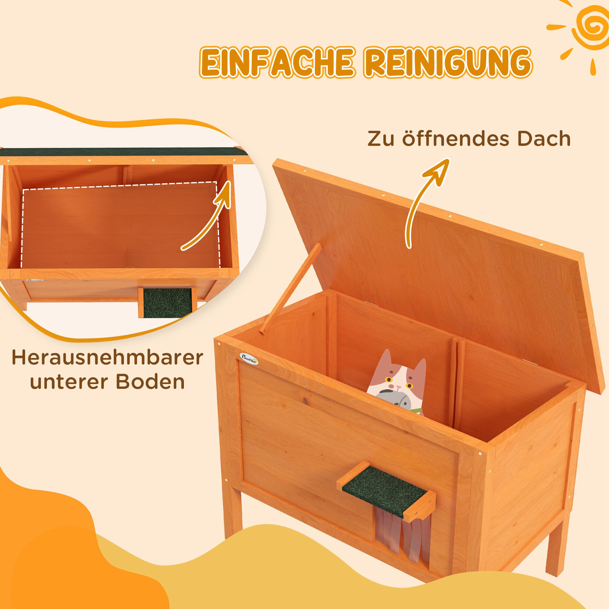 PawHut Katzenhütte mit Dach und Katzenklappe orange 85L x 50B x 68,5H cm