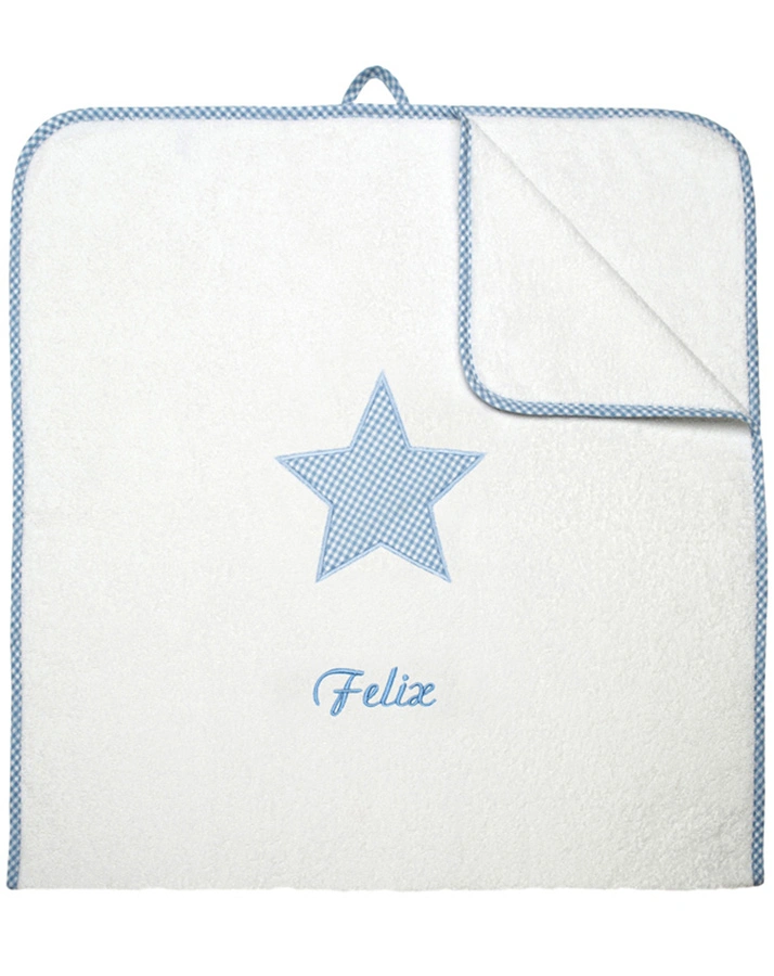 Personalisiertes XL-Badehandtuch STERN hellblau (Stickfarbe: bordeaux)