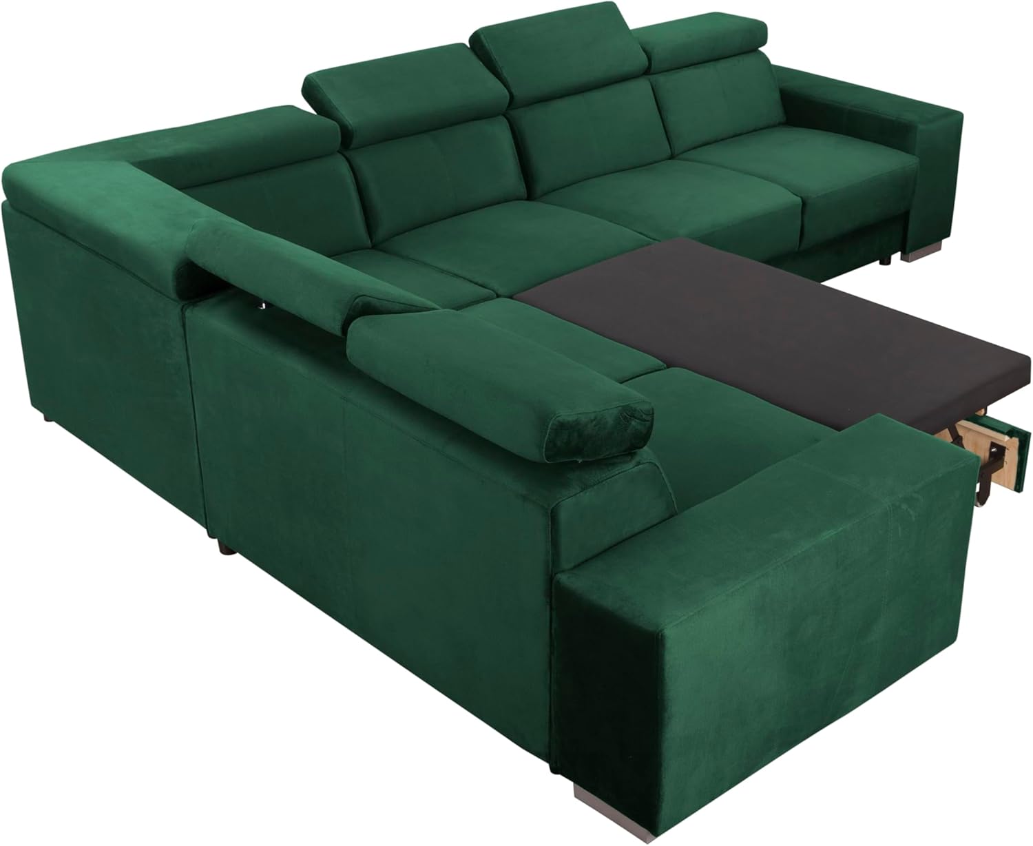 FORNIRO Alma Ecksofa L-Form mit Schlaffunktion – 330x265x85cm - Grün – Moderne Wohnlandschaft mit verstellbaren Kopfstützen – Stabil gebaut hoher Sitzkomfort – Viele Farben Stoffvarianten wählbar
