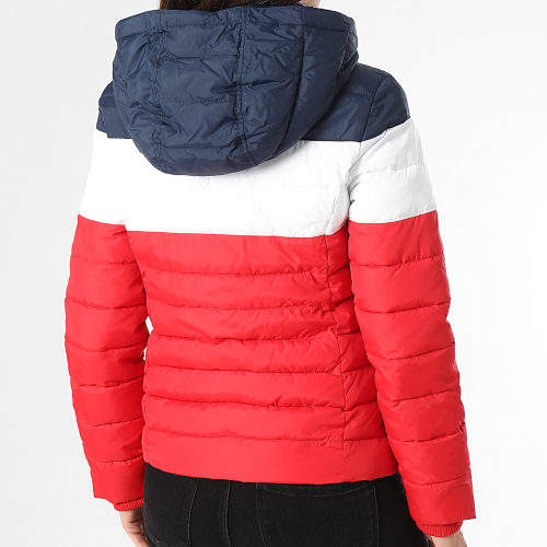 Doudoune Capuche Femme Colorblock 7257 Rouge Blanc Bleu Marine