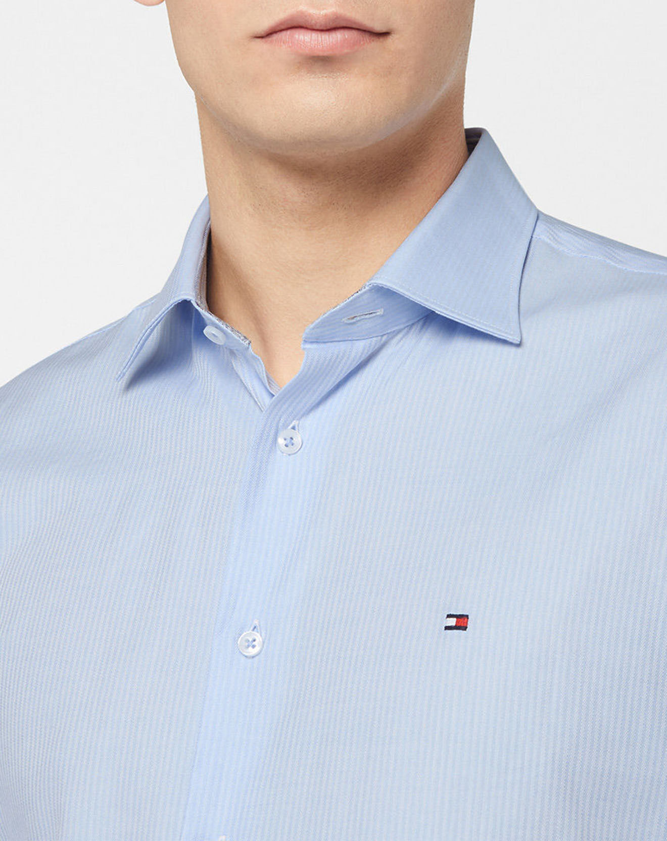Tommy Hilfiger Chemise Regular 100% Coton Bio Herringbone imprimée bleu ciel