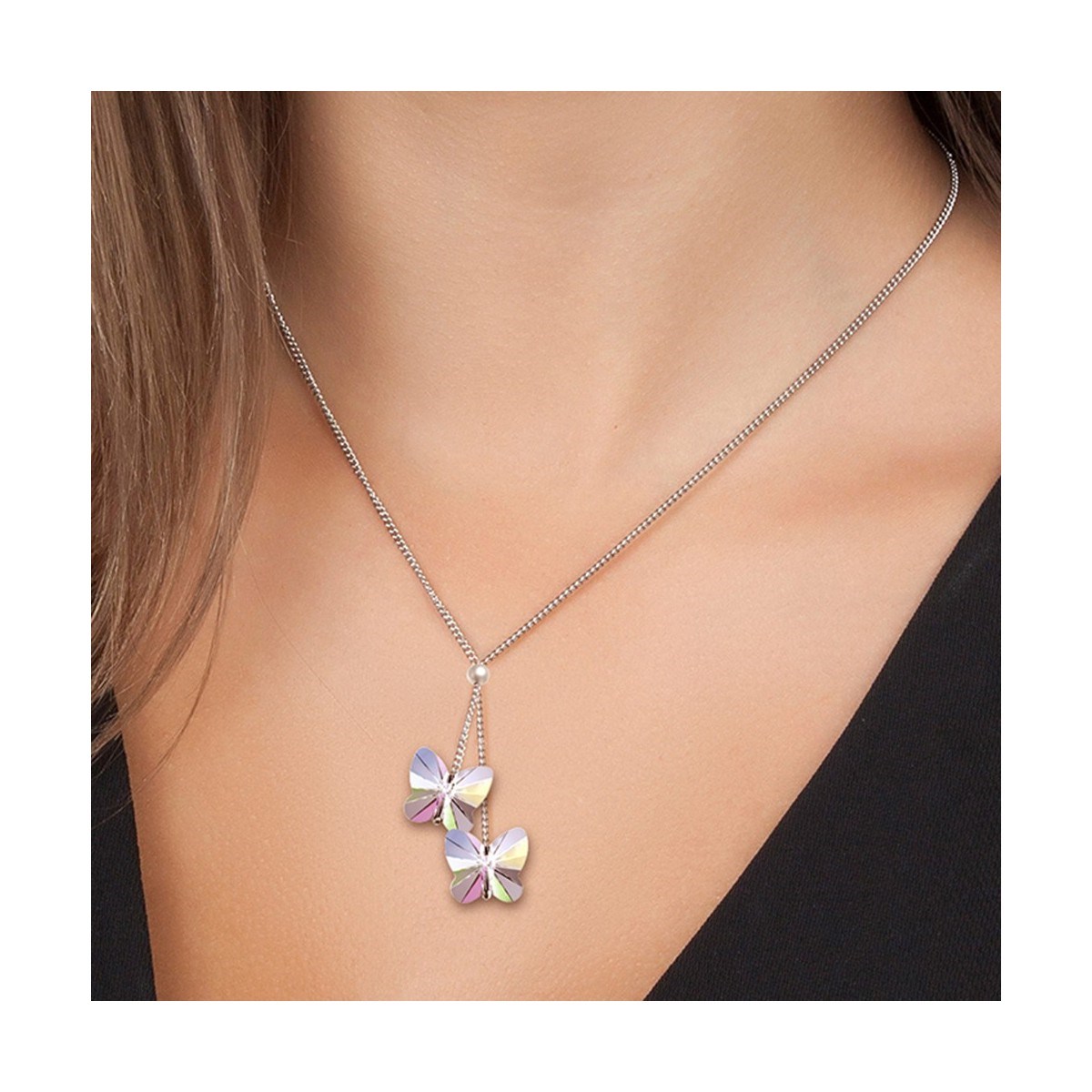 Collier mode papillons SC Crystal orné de Cristaux scintillants