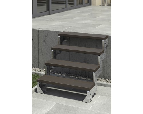 Pertura Tallis buitentrap zonder leuning, 2 stootborden, Trimax, 80 cm, donkerbruin