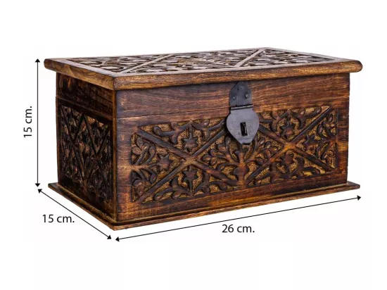 Coffre artisanal en bois marron 26x15x15h