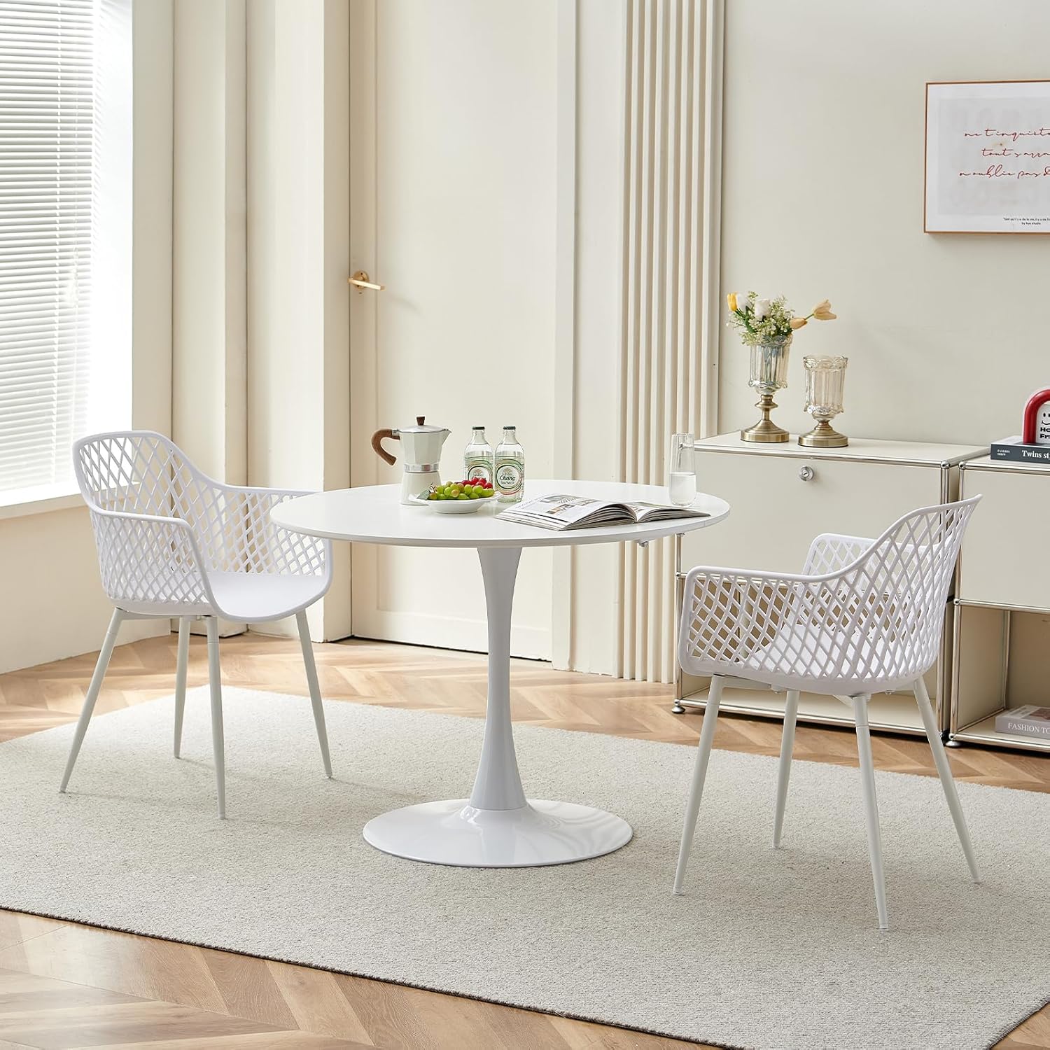 Moderner runder Esstisch, Bartisch, Schreibtisch, geeignet für Küche, Esszimmer, Wohnzimmer und Büro, für 2-4 Personen, Durchmesser 100 cm, weiß