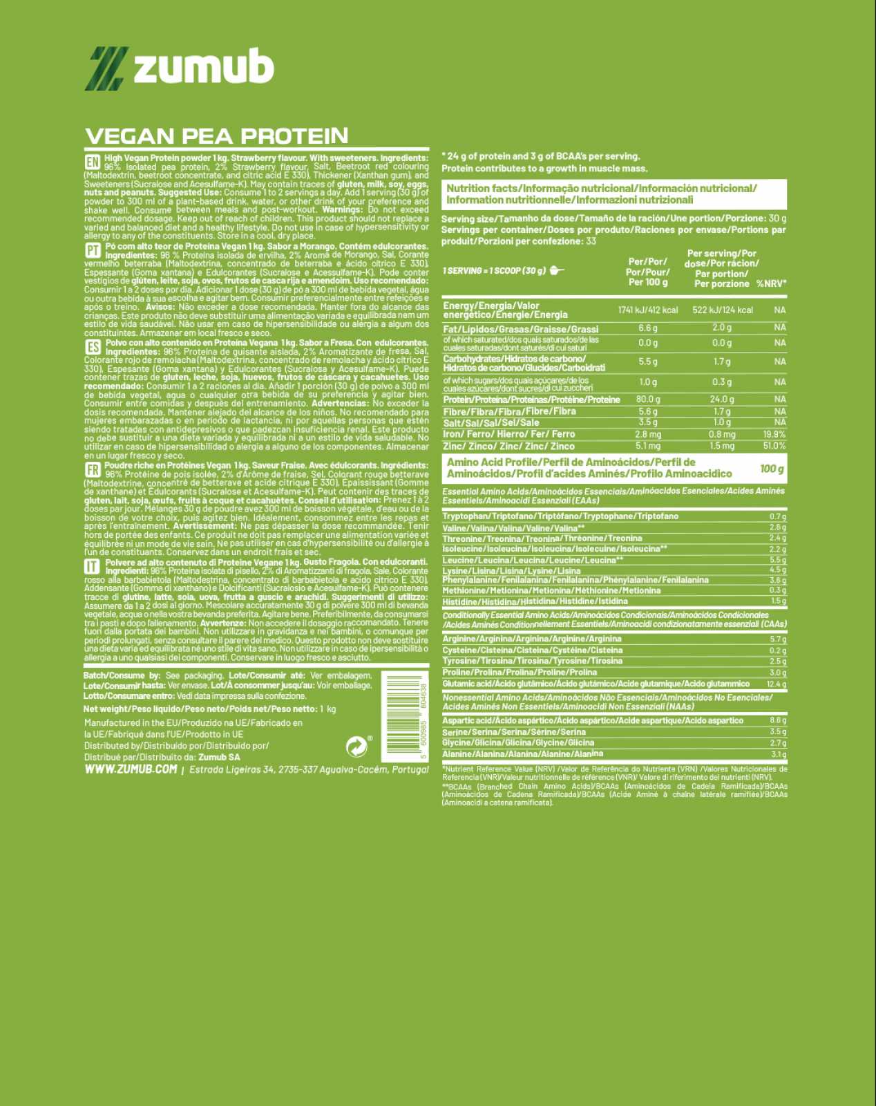 Proteína Vegana Zumub (Proteína de Ervilha) 30g