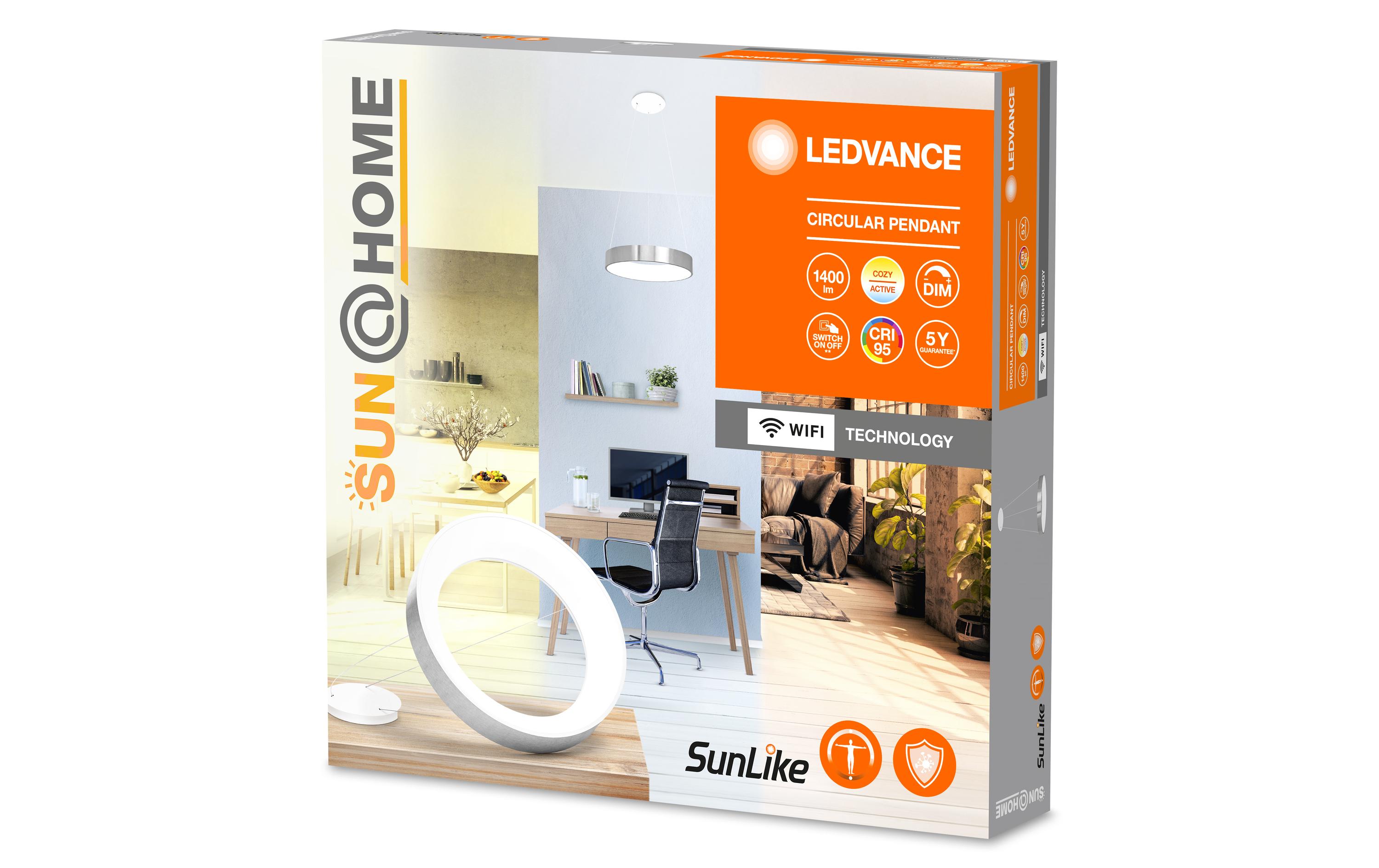 Pendelleuchte Sun@Home Circular, 18.5W, 2200-5000K, Silber<br>Smarte Pendelleuchte