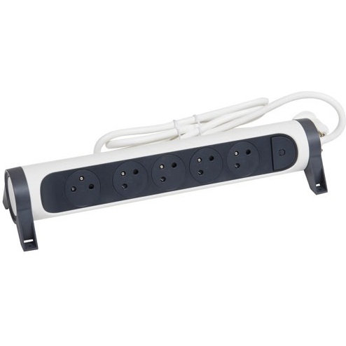 Rallonge multiprise pivotante avec interrupteur - 5 prises - 2P+T - cordon