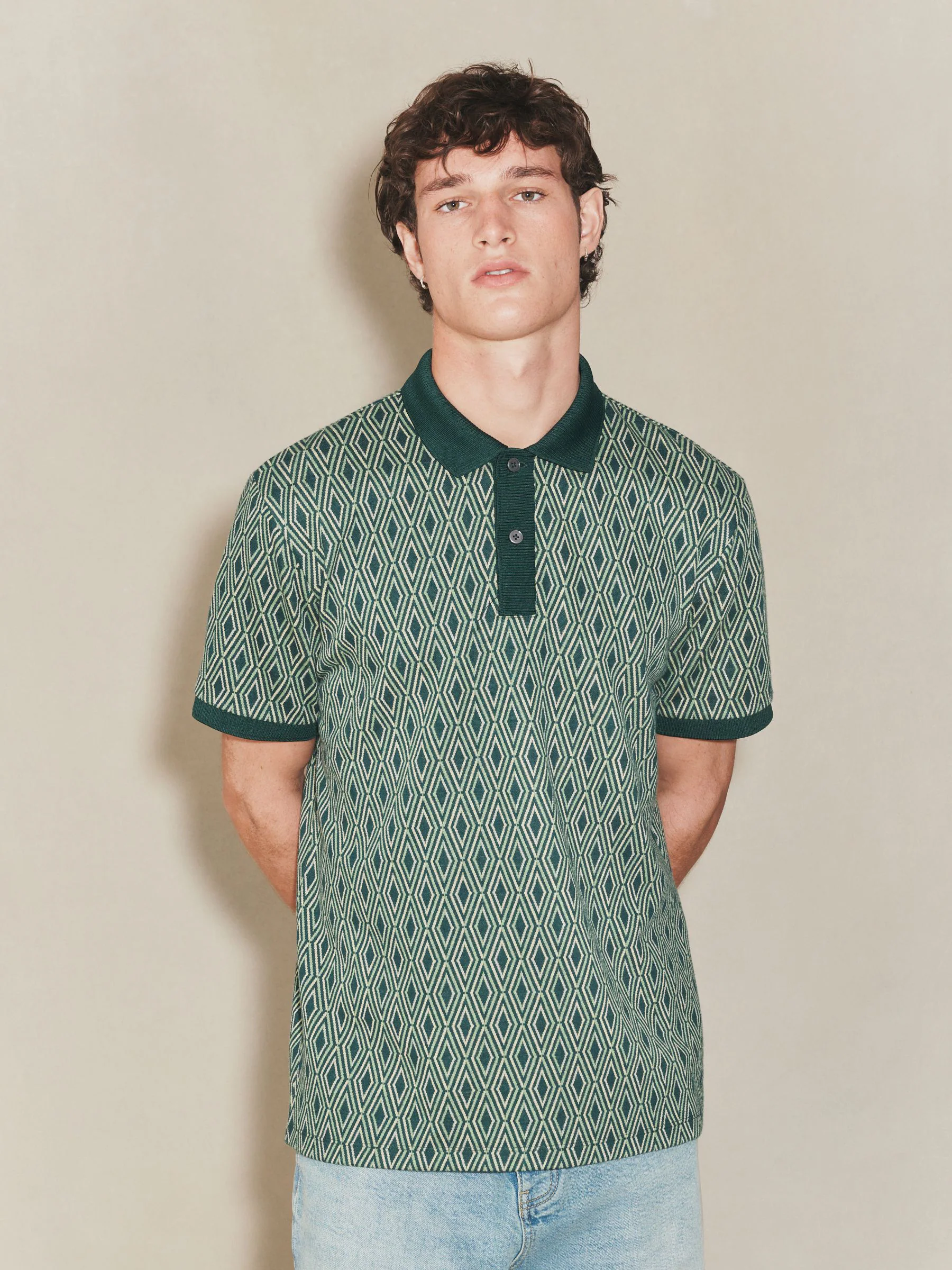 Groen - EDIT Poloshirt met geometrisch patroon