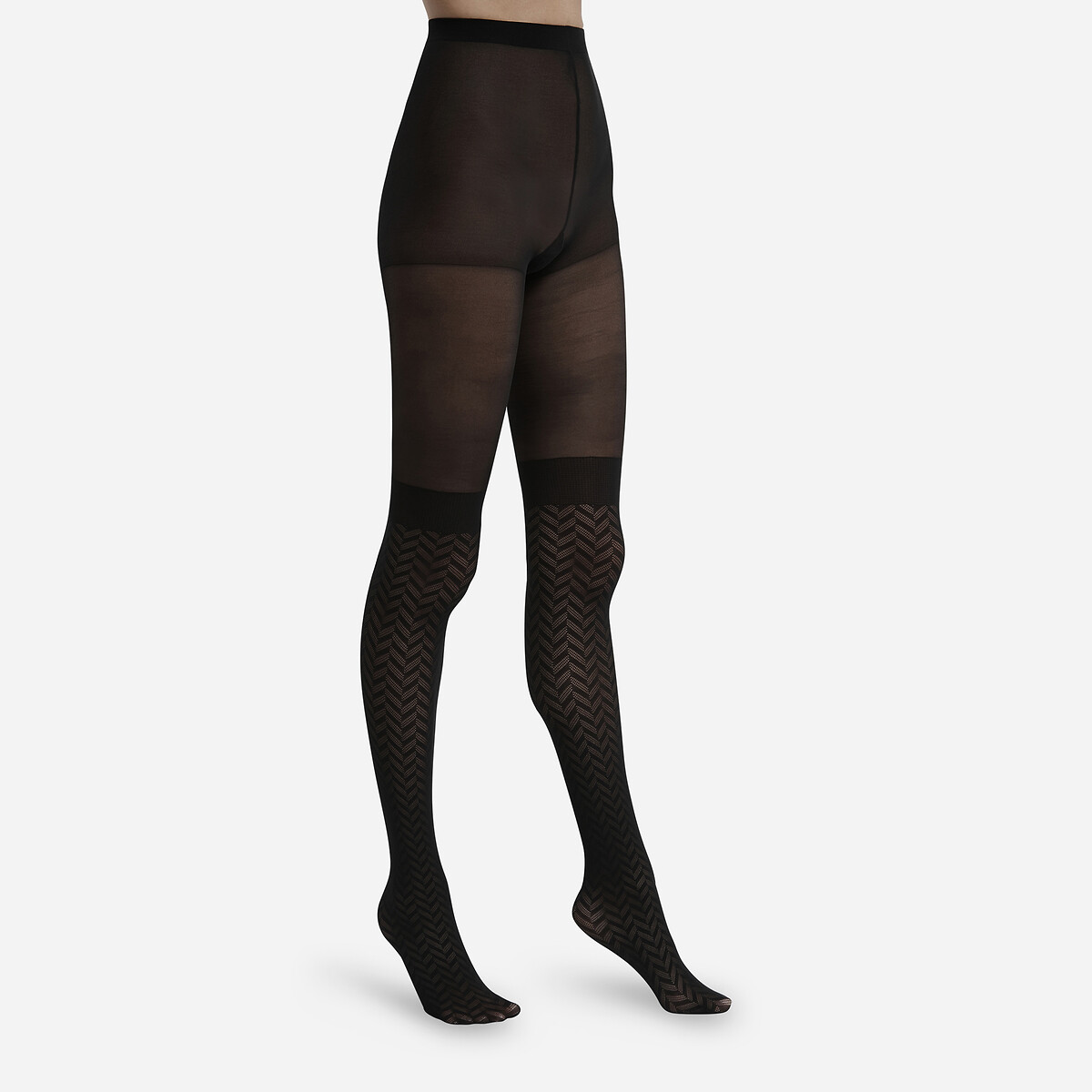 Meia-calça DIM, padrão espinha de peixe, estilo ilusão, tamanho 24D