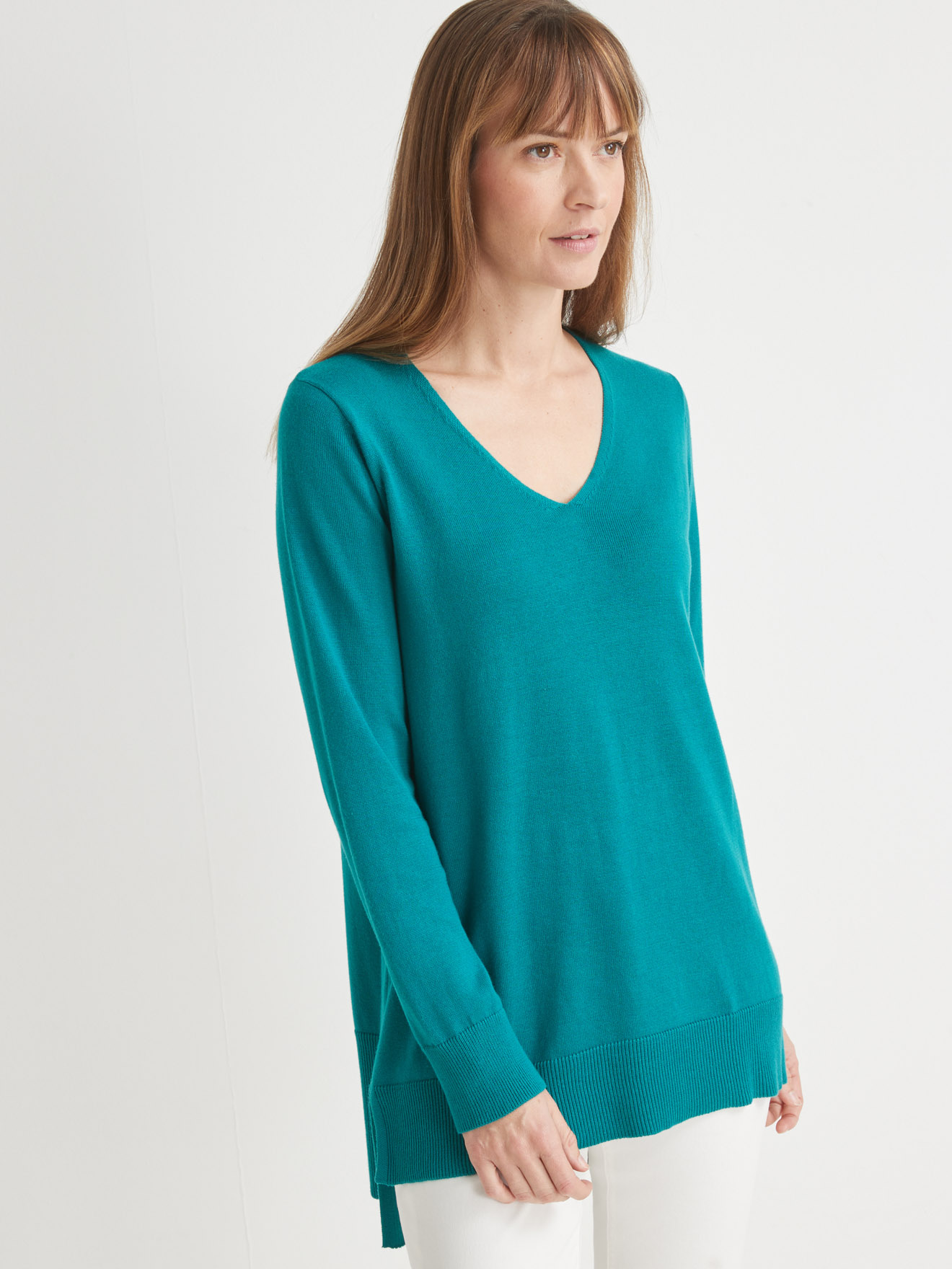 Pull tunique maille fine col V