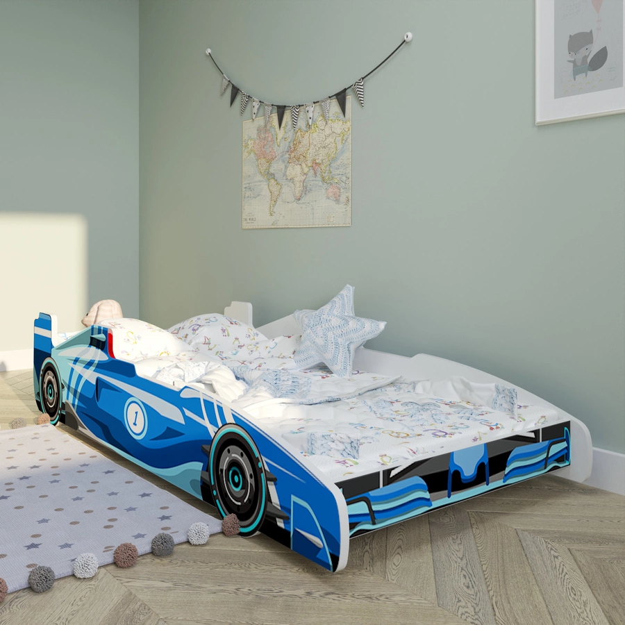 Kids Collective Autobett Kinderbett Jugendbett 80x160 mit Rausfallschutz | Spielbett blau