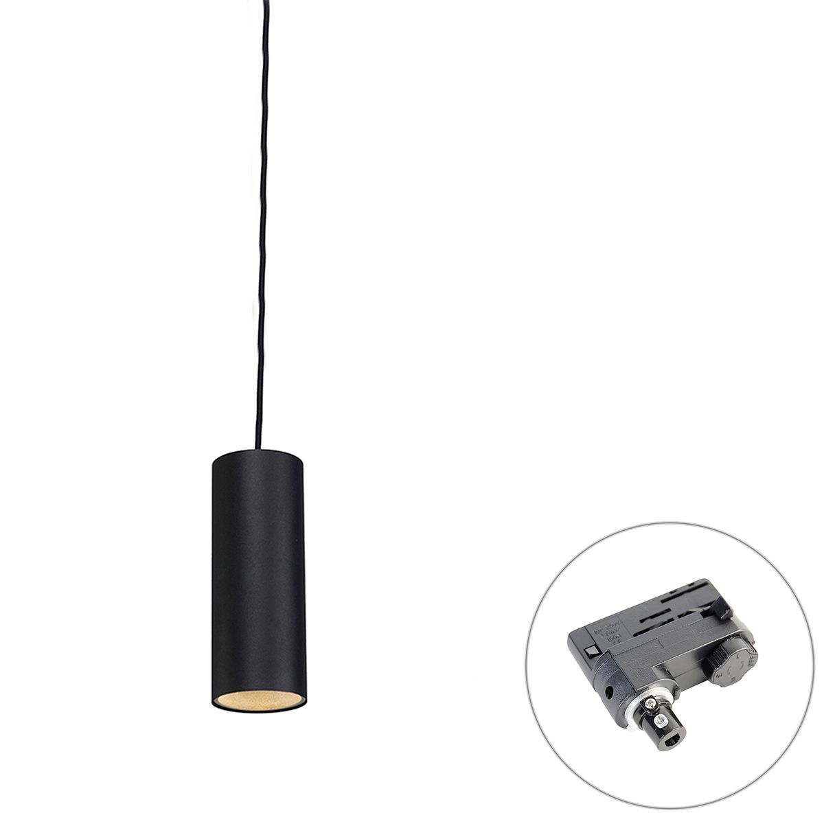 Design hanglamp zwart incl. rail adapter 3-fase - 3-Phase Tubo