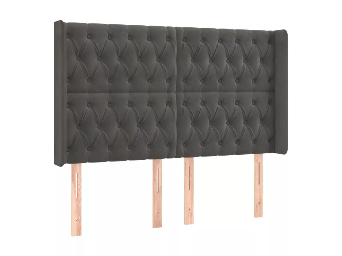 Sommier tapissier matelas et LED Gris foncé 140x190 cm Velours