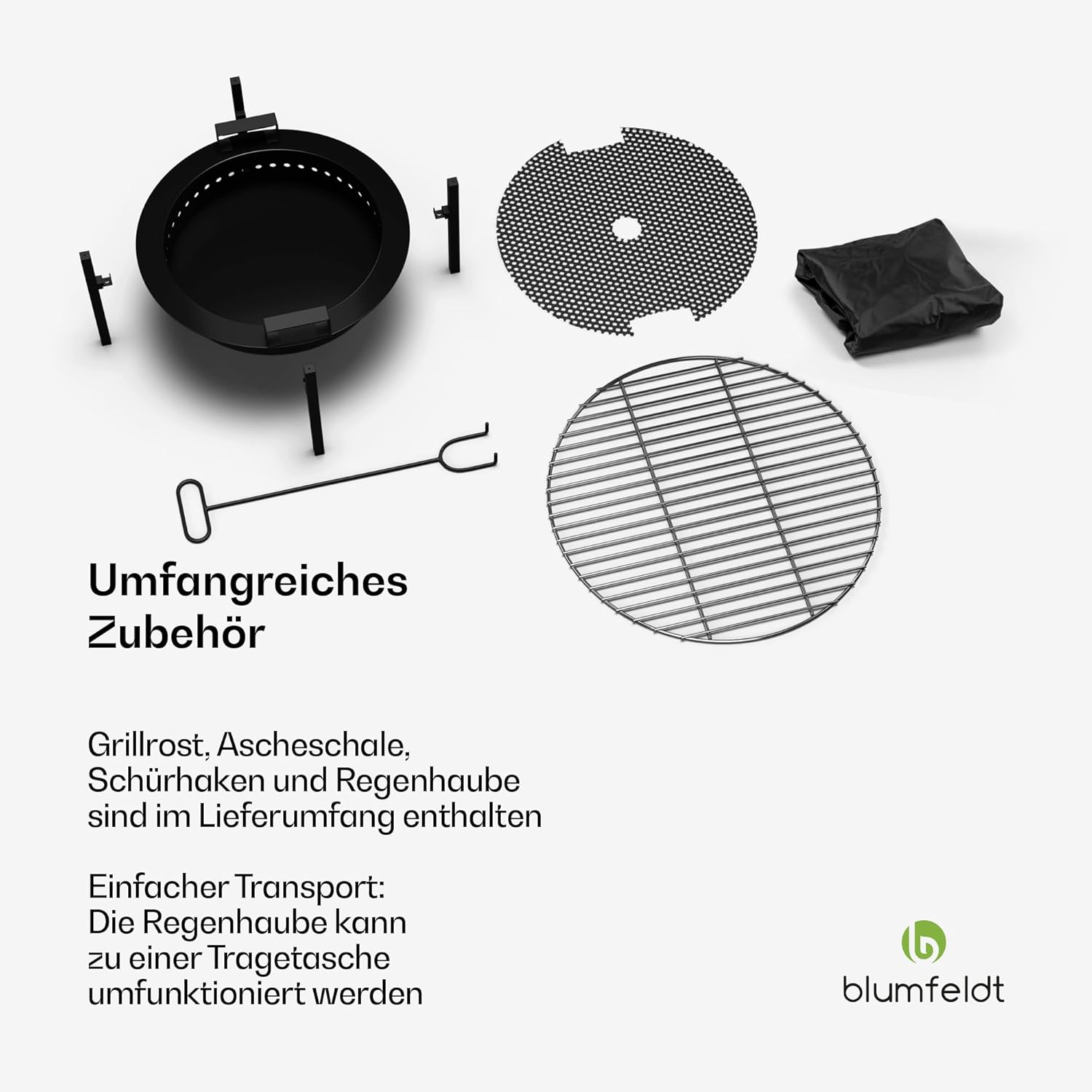 blumfeldt Ignite Pure Feuerschale - Fast Rauchfrei, Edelstahlrahmen, Tragbar & Kompakt, Inkl. Grillrost & Regenschutz, Leicht zu Reinigen, Perfekt für Garten & Camping