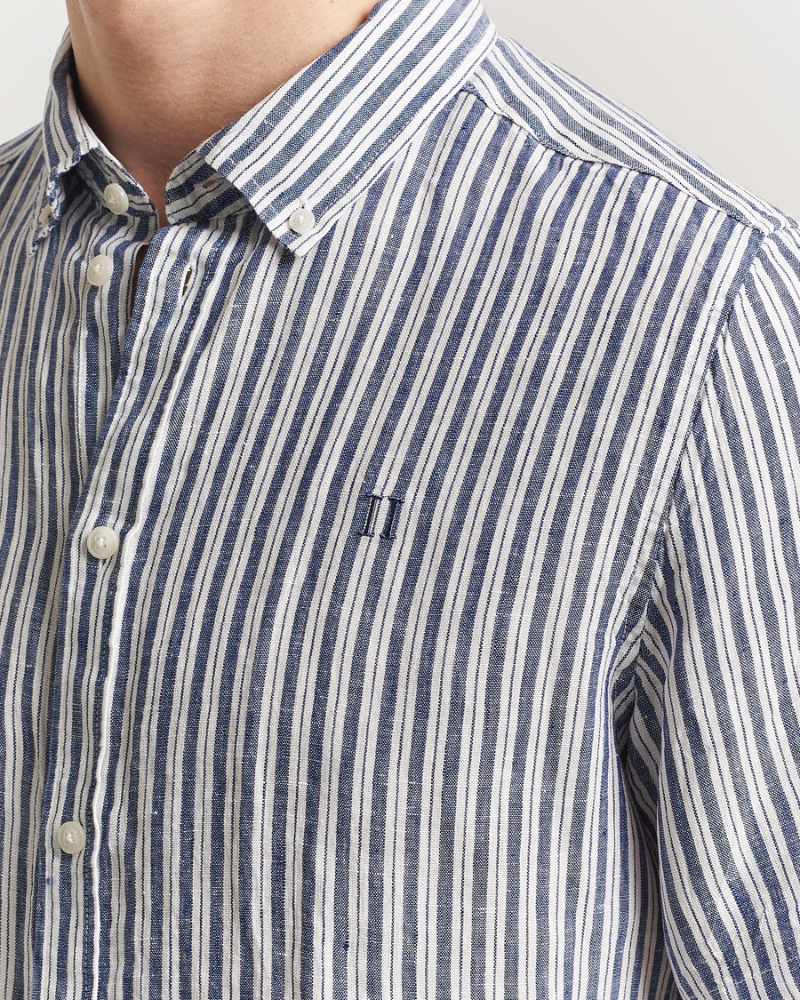 Les Deux Kris Linen Short Sleeve Shirt Ivory/Blueprint